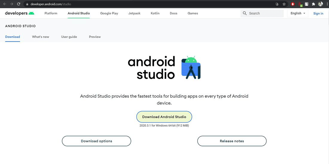 android stüdyo ana sayfası